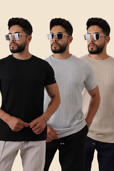 querancia 3-Piece Men's Ribbed Zinox Fabric Sweater – Soft Textured Short Sleeve Basic Sweater
