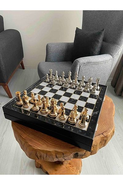 E orient Large Size Metal Roman Empire Chess Set Mdf with Shiny and Marble Pattern Storage Box (36 cm)