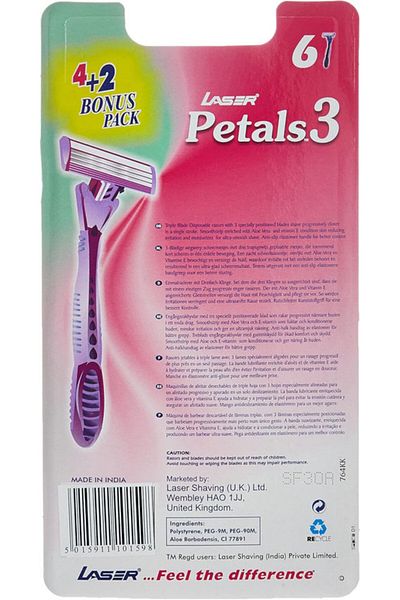 Laser Petals 3 Three Blade Disposable Shaving Razor for Women-6 Pieces