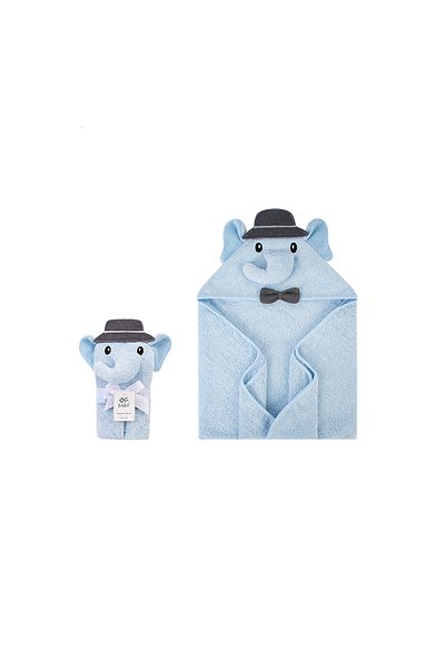 Factory Price - Animal Stuffed Newborn Hooded Towel Gift Set - Mr. Elephant - Blue
