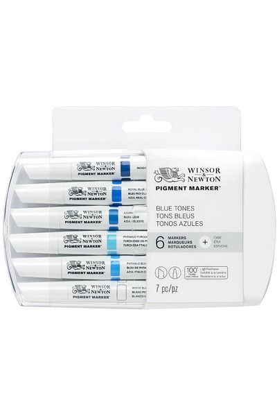 Winsor Newton Pigment Blue Tones Graphic Art Marker Assorted Colors (6 Pieces)