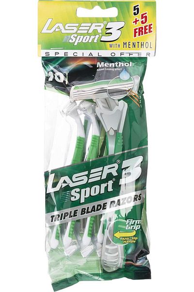 Laser Sport 3 Firm Grip Tripple Blade Disposable Shaving Razor-10 Pieces