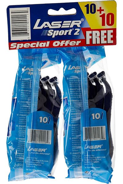 Laser Sport 2 Long Handle Twin Blade Disposable Shaving Razor-20 Pieces