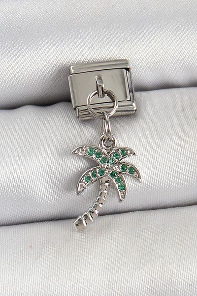 Celira Steel Dangle Zircon Stone Palm Tree Model Silver Color Nomination Charm