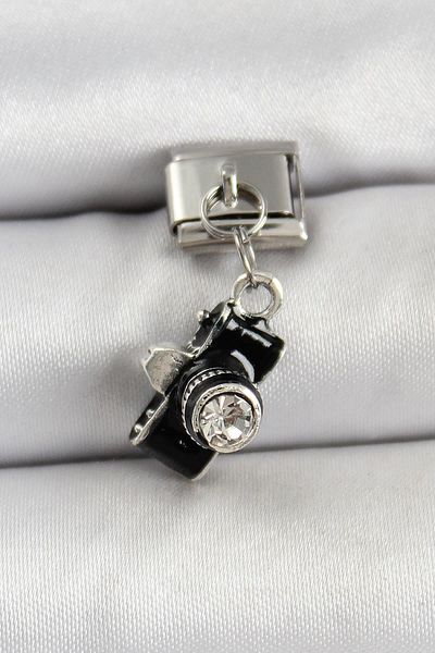 Celira Steel Dangle Zircon Stone Camera Model Silver Color Nomination Charm