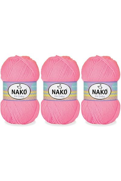NAKO Elit Baby Anti-pilling Νήματα πλεξίματος χεριών 100 gr 3 τεμαχίων Χρώμα 12382 Neon Pink