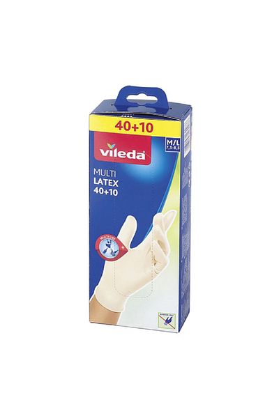 Vileda قفازات لاتكس متعددة الألوان، كريمي، مقاس متوسط/كبير، 50 قطعة