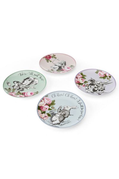 MIKASA X V&A Alice in Wonderland Fine China Porcelain 21cm Cake Plate Set of 4