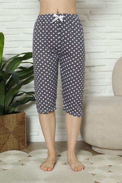 TOSKI Women's Three-Quarter Pajama Pants, Dark Grey, Polka Dots