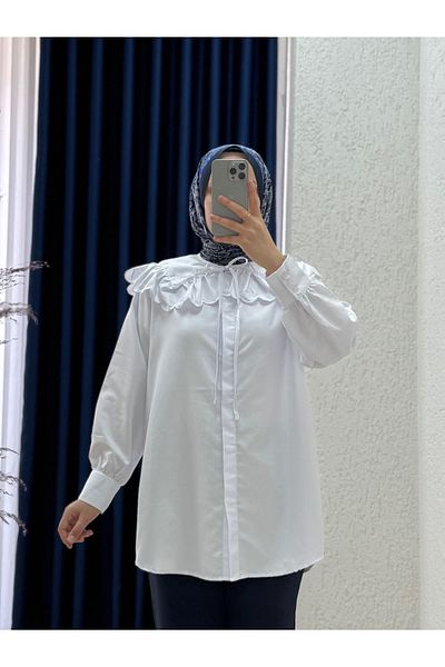 Mihra Πουκάμισο με λεπτομέρεια με βολάν Tirelle Collar-EU2918 Λευκό
