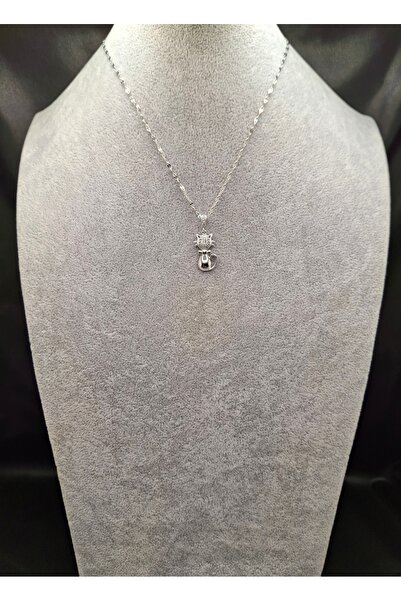 Han Ticarethane قلادة من الفولاذ على شكل قطة من الحجر الفضي اللون