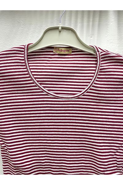 Şen Women - Young Standard Size Striped Short Sleeve Crew Neck Body T-Shirt