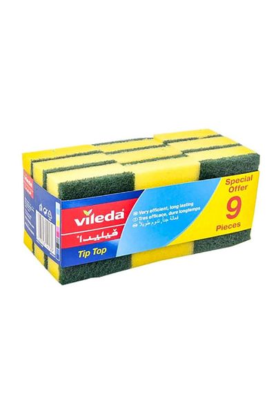 Vileda 9-Piece Tip Top Sponge Set Yellow and Green
