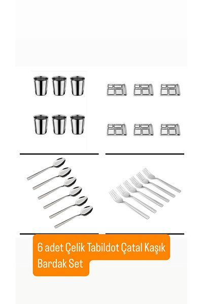 Becenhouse 24 Piece Picnic Breakfast Steel Tabildot Set (6 Pieces Tabldot, 6 Pieces Cups, 6 Pieces Forks, Spoons)