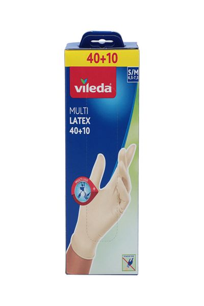 Vileda 50-Piece Multi Latex Gloves Cream S/M