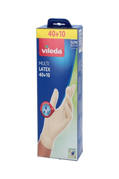 Vileda 50-Piece Multi Latex Gloves Cream S/M