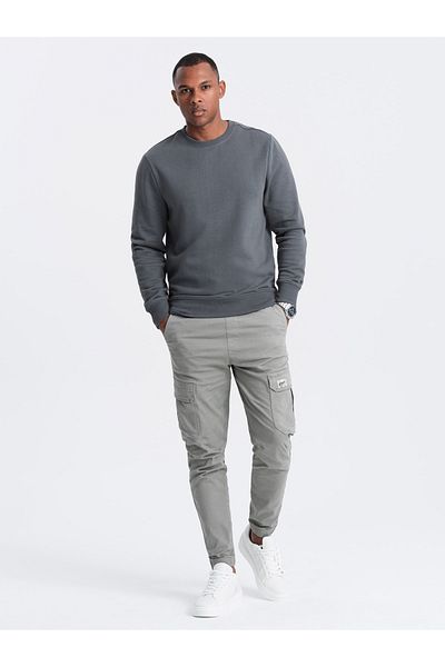 OMBRE BASIC Herren-Sweatshirt aus nicht dehnbarer Baumwolle - Graphit V11 OM-SSBN-0159 XXL