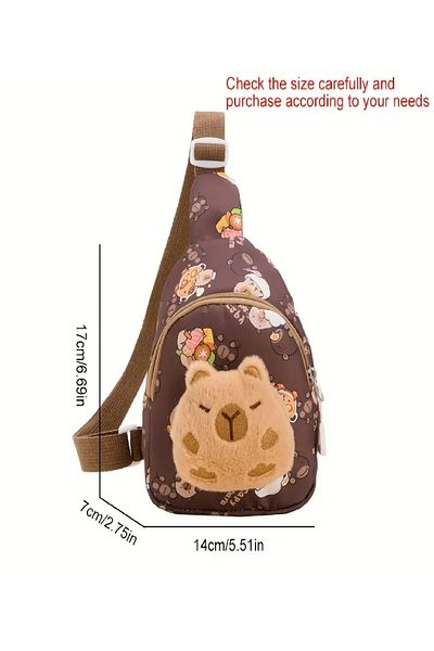 BABUN Animal Zippered Unisex Capybara Illustrated Girl Boy Child Shoulder Backpack Money Bag