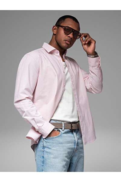 OMBRE Pastellfarbenes Oxford-Hemd aus Baumwolle für Herren - Pfirsich V1 OM-S...