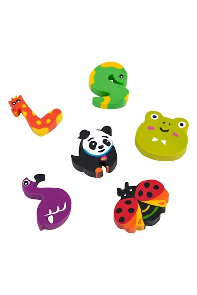 SHOPIENS Set de radieră cu animale, 6 piese, multicolor, diverse forme de animale