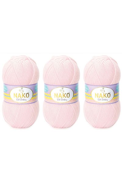 NAKO Elit Baby Anti-pilling Νήματα πλεξίματος χεριών 100 gr 3 τεμάχια Χρώμα 2892 Απαλό ροζ