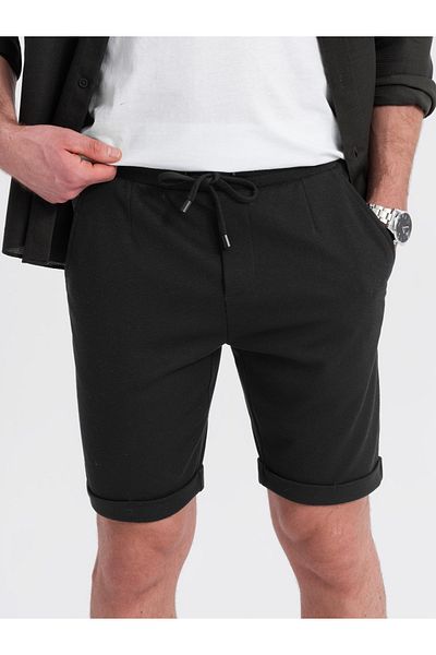 OMBRE Herren Strickshorts mit hochgekrempelten Beinen - schwarz V2 OM-SRCS-0170 S