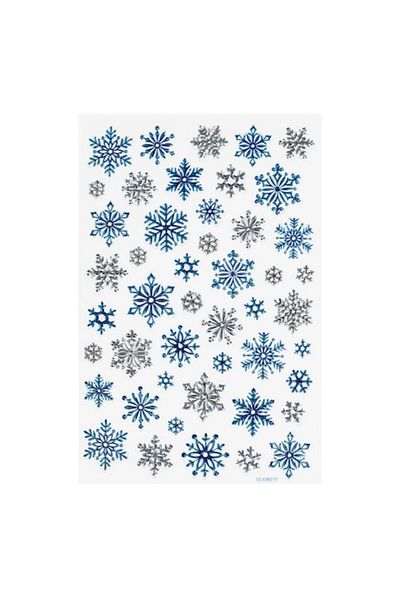 SyaMAG Autocolante Decorative Craciun, 47 Buc, Argintiu si Albastru, Model Fulgi Nea