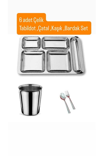 Becenhouse 24 Piece Picnic Breakfast Steel Tabildot Set (6 Pieces Tabldot, 6 Pieces Cups, 6 Pieces Forks, Spoons)