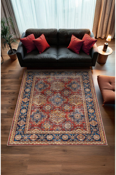 BigArts Home Makinede Yıkanabilir Kaymaz Taban Leke Tutmaz Çiçekli Salon Halı...