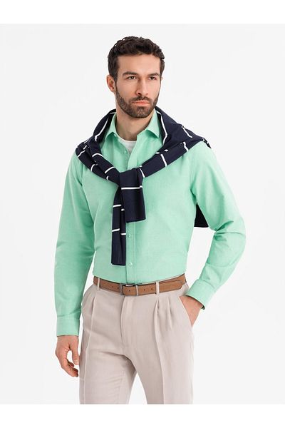 OMBRE Pastellfarbenes Oxford-Hemd aus Baumwolle für Herren - Minze V4 OM-SHOS-0183 S