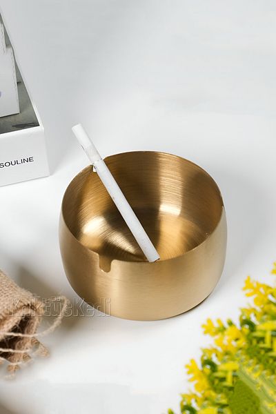 KaktüsKedi Gold Metal Ashtray with Stylish Design - Ash Tray