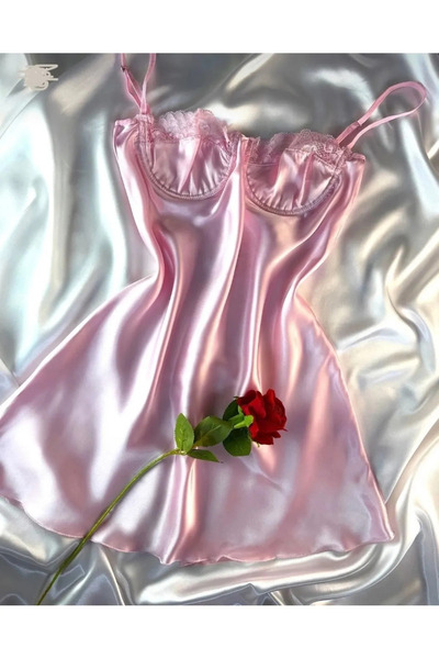 shiny date Pembe Saten Babydoll Gecelik