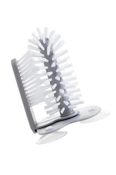 OEM Double brush for washing glasses, jars, dishes, white color, 3 suction cup holder
