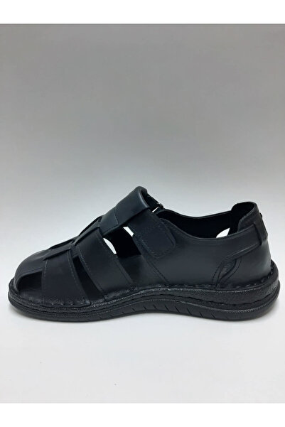 PEKER Genuine Leather Black Cirtli Daily Closed Toe Comfortable Sole Men's Sandals