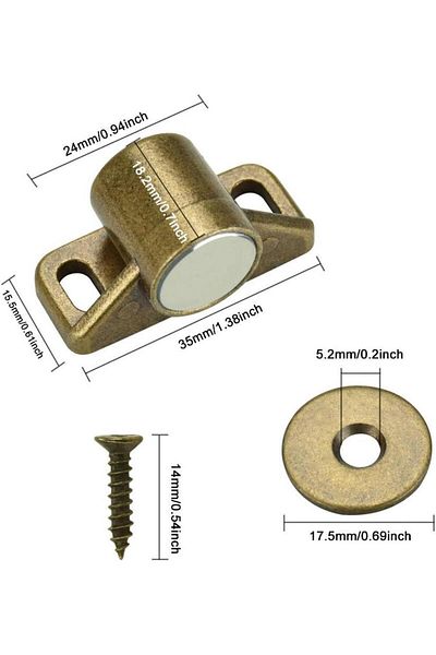 OEM Set of 4 magnetic cabinet door locks, Zinc alloy, 3.6 x 2.1 x 1.8 cm, Bronze