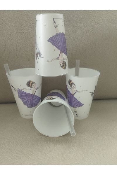 Gondol Glasses with Straw 400 ml X 4 Balerine & Deer Pictures