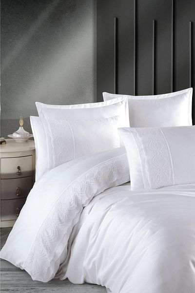 Clasy 100% Cotton Satin Laced Double Duvet Cover Set Valinor