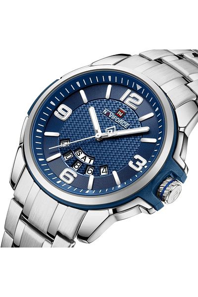Naviforce NF9215 Men's Watch – Silver & Blue Quartz, Stainless Steel, Calendar & Week Display