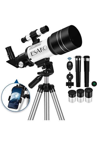 ESAKOO 70mm Başlangıç Teleskopu, 3 Mercekli, Tripodlu Ve Telefon Adaptörlü, A...
