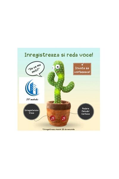 OEM Cactus dansator și vorbitor 33cm cu USB și baterie Nebco
