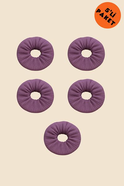 Oyga Set de 5 agrafe de păr mov cu nervuri – textura moale, scrunchie cu cusătură exterioară