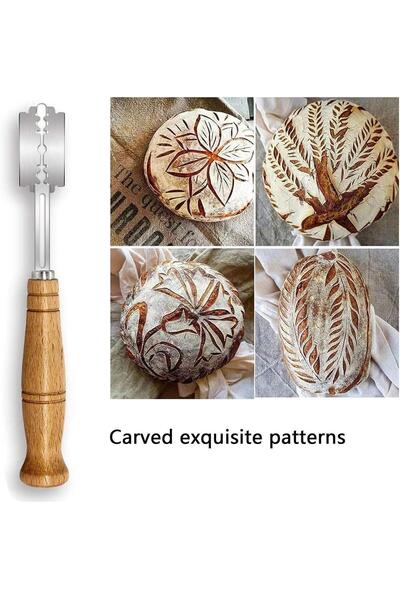 BOEM Cuțit de pâine + 5 lame, oțel inoxidabil/lemn, protecție lamă, 18,5 cm