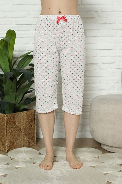 TOSKI Pantaloni Pijama Damă Treisferturi, alb, inimi