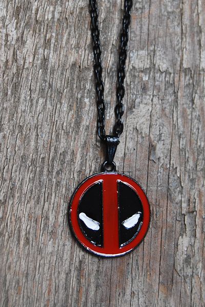 Rua Jewelry Deadpool Mask Necklace Red - Enamel Black Color Classic Chain
