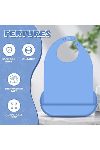 OEM Reusable Silicone Bib for the Elderly, Adjustable - Blue, Ideal for Mess-Free Meals