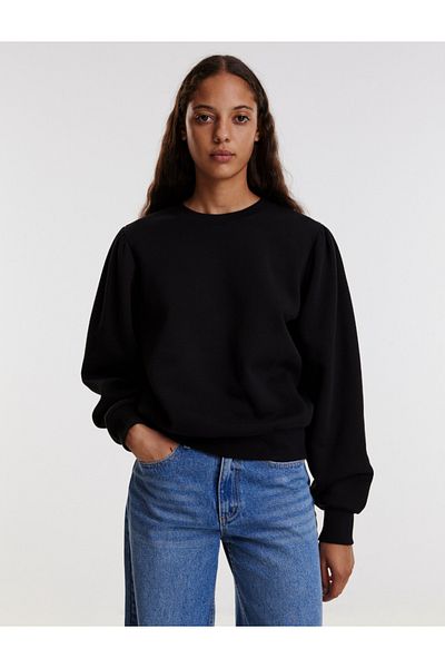 LW Lost wintage Unisex Black 3 Thread Raised Cotton Sweatshirt