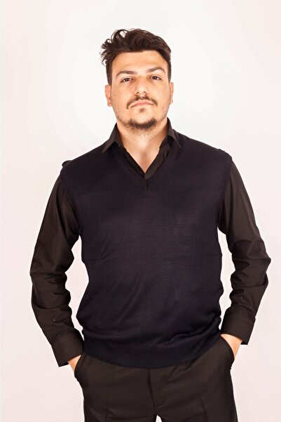 nacar çarşı سترة تريكو باللون الأزرق الداكن برقبة على شكل حرف V للرجال من Dad...