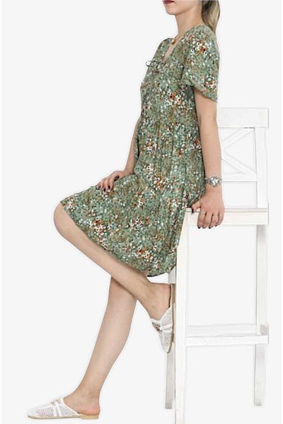 roseberry Green Tulle Tulle Viscose Fabric Side Zipper Small Floral Dress