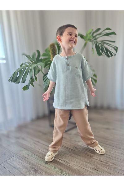 My Baby's World Natural Shirt Muslin Trousers Set (Age 2-8) Mtye0059