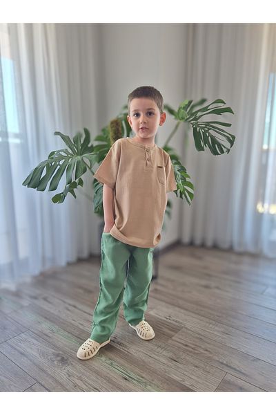 BALKABAĞI Natural Shirt Muslin Trousers Set (Age 2-8) Mtye0059